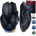 Mouse Wireless NETSTAT®️ 9 Butoane RGB, Bluetooth 5.0 & 2.4GHz, 3 Conexiuni, 800mAh USB-C, DPI 2400, Negru